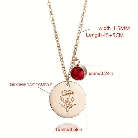 "July" Birth Flower & Glass Gem Pendant Necklace – Ruby-Inspired Sparkle - Picture 3 of 5
